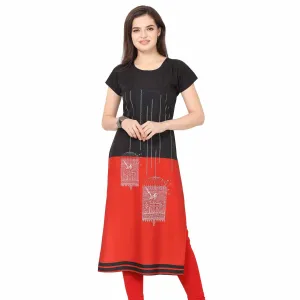 Energetic Black-Red Colored Casual Printed Crepe Kurti