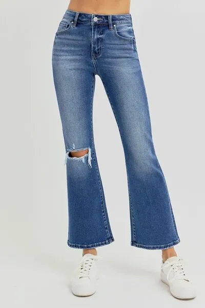 Everlee Distressed High-Rise Cropped Flare Jeans | Risen