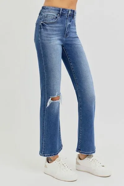 Everlee Distressed High-Rise Cropped Flare Jeans | Risen