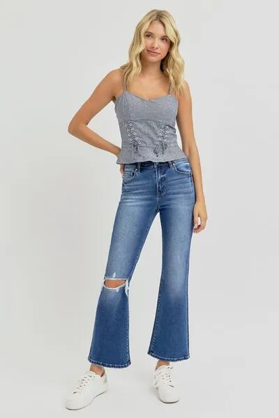 Everlee Distressed High-Rise Cropped Flare Jeans | Risen