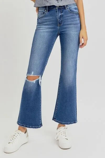 Everlee Distressed High-Rise Cropped Flare Jeans | Risen