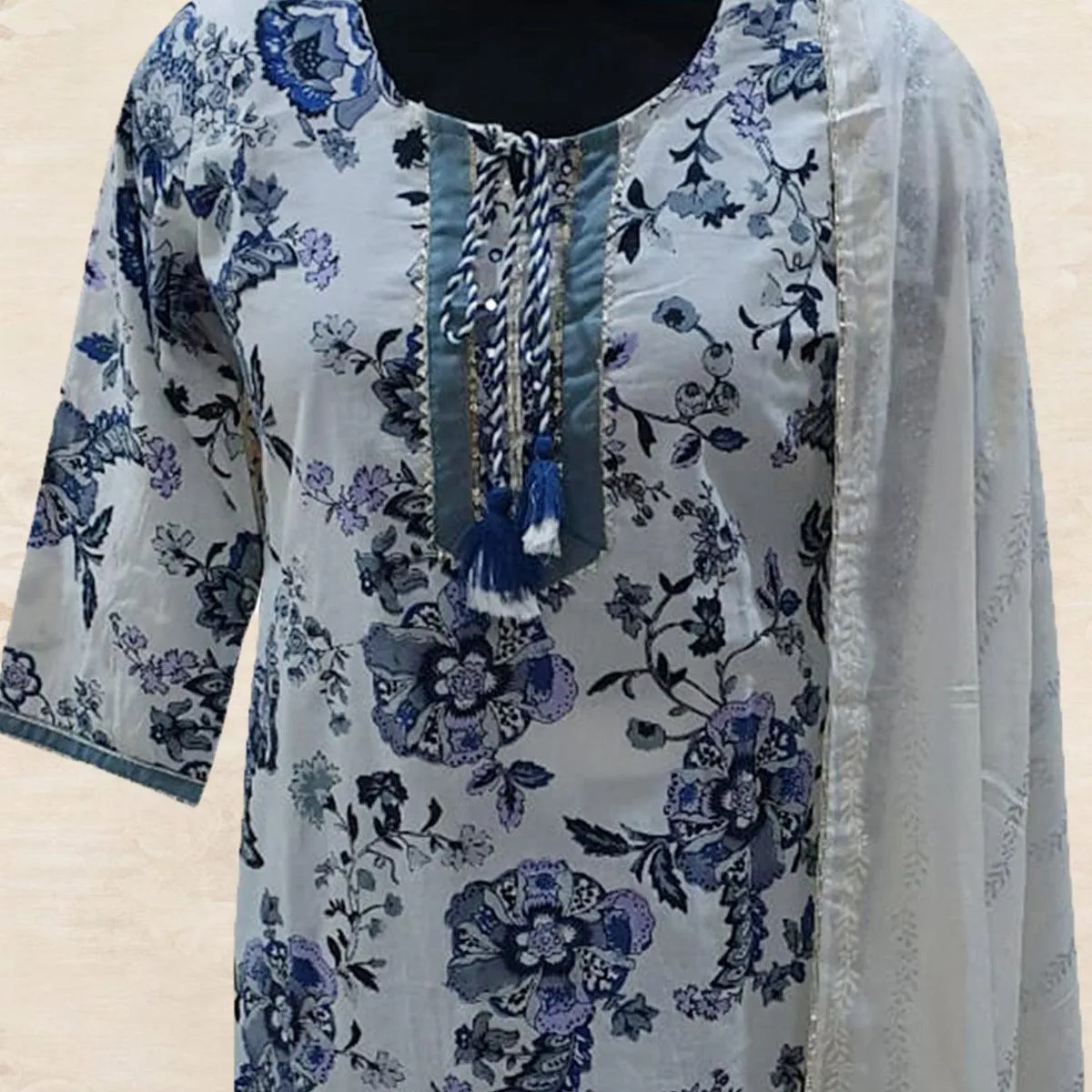 Fantastic White Colored Partywear Printed Cotton Kurti - Palazzo Set With Dupatta