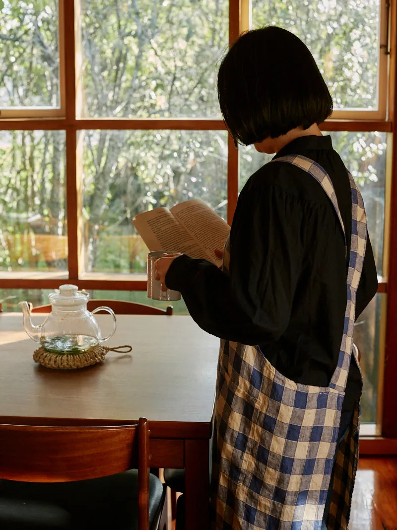 Gingham Linen Apron | Blue de Delft