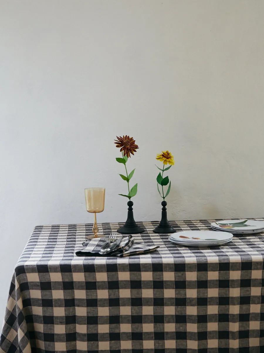 Gingham Linen Table Cloth Square | Fusain