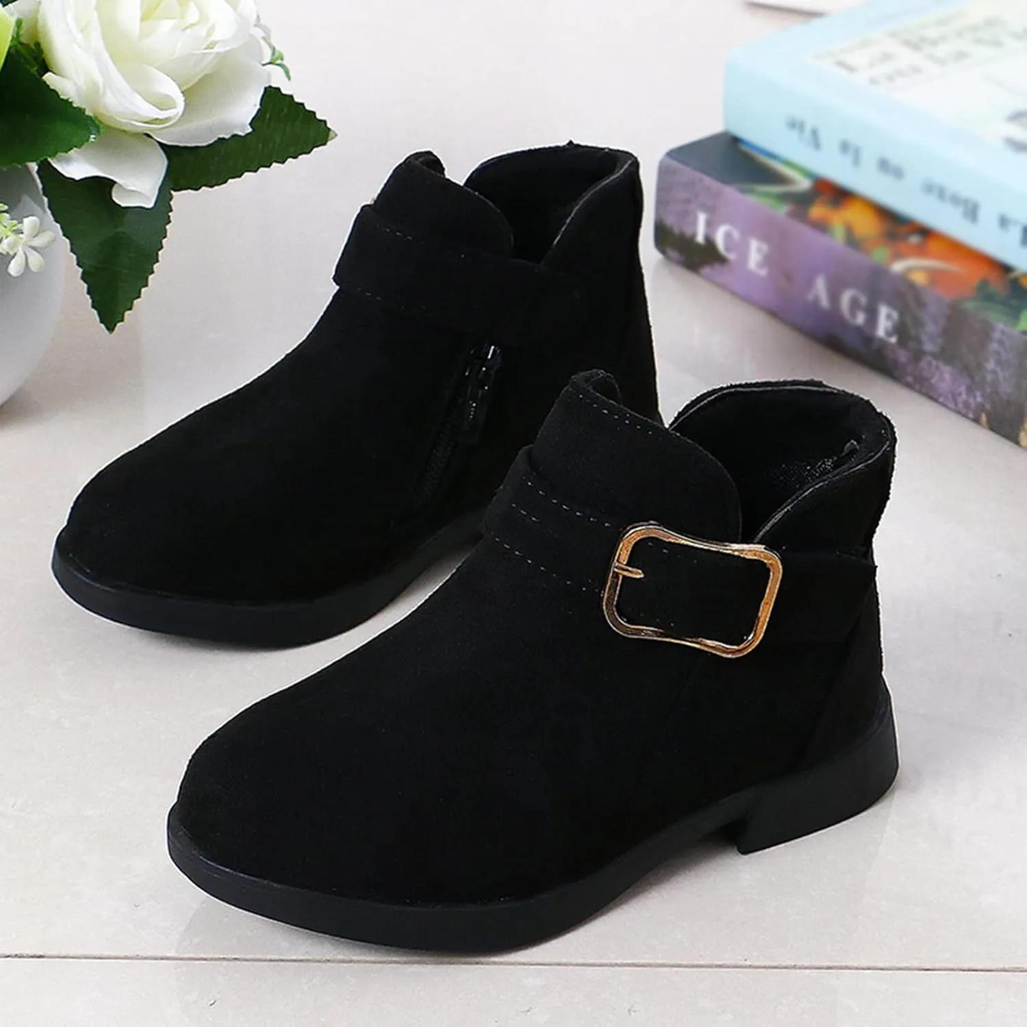Girl Boots Kids Ankle Boots Warm Side Zipper Boots Low Heel Short Booties Winter Snow Boots Toddler Anti-Slip Shoes