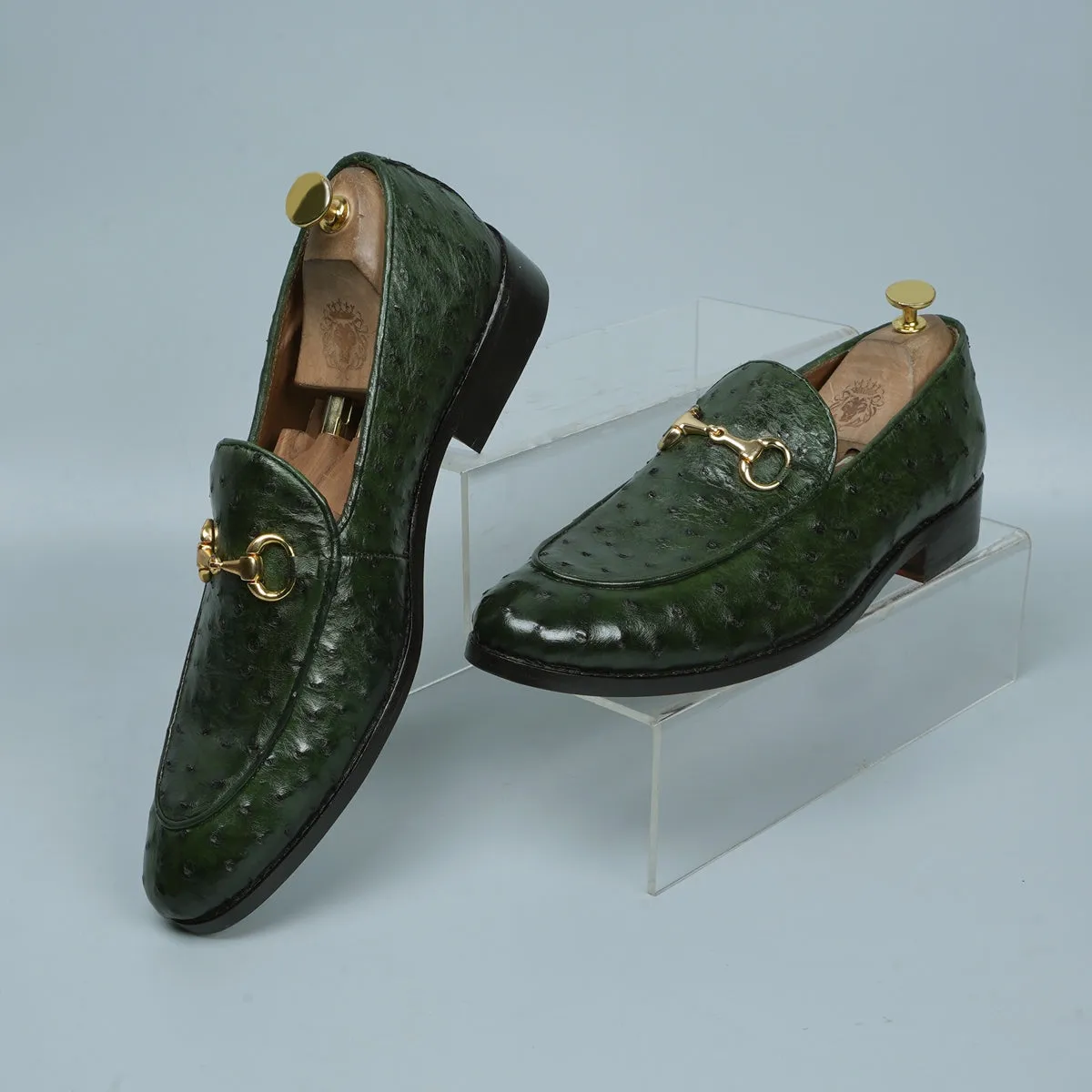 Green Loafer Exclusive Authentic Ostrich Leather with Horse-Bit Buckle