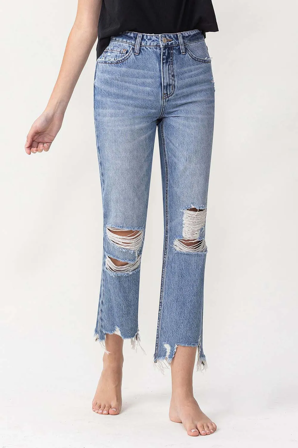 Hallie High-Rise Distressed Straight Jeans | Lovervet
