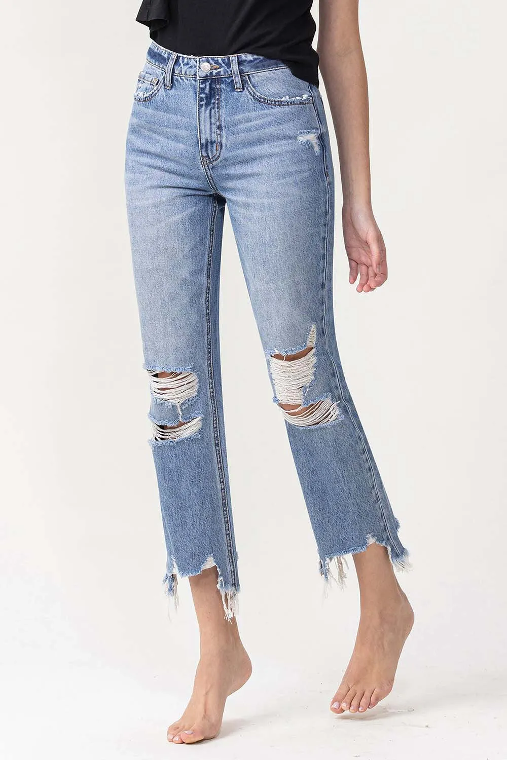 Hallie High-Rise Distressed Straight Jeans | Lovervet