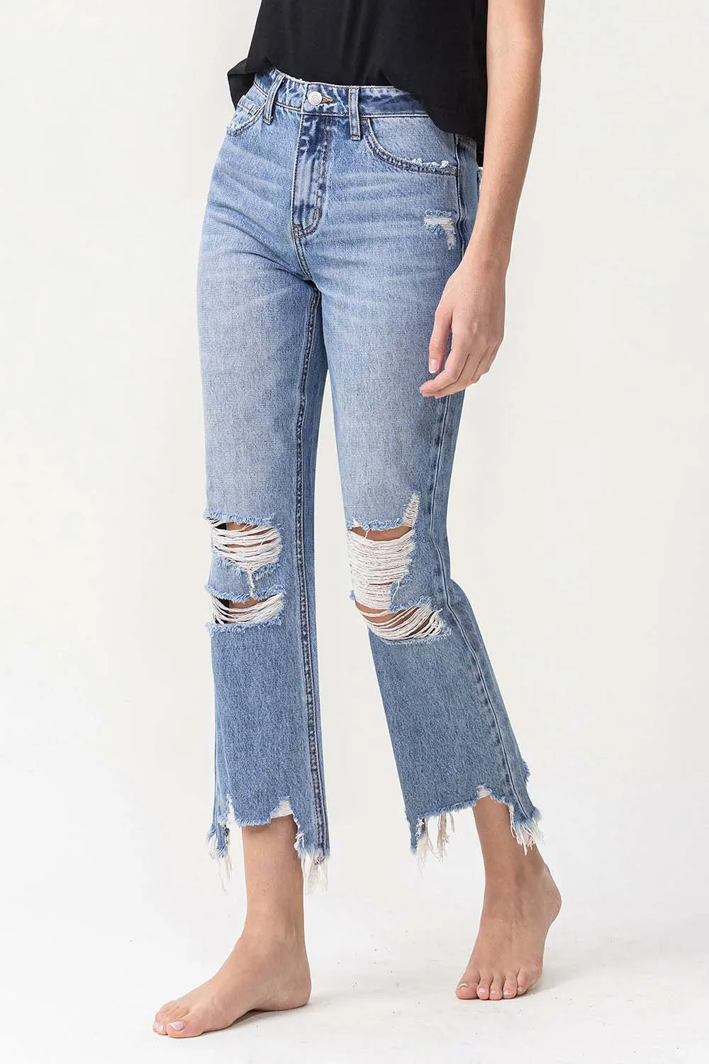 Hallie High-Rise Distressed Straight Jeans | Lovervet