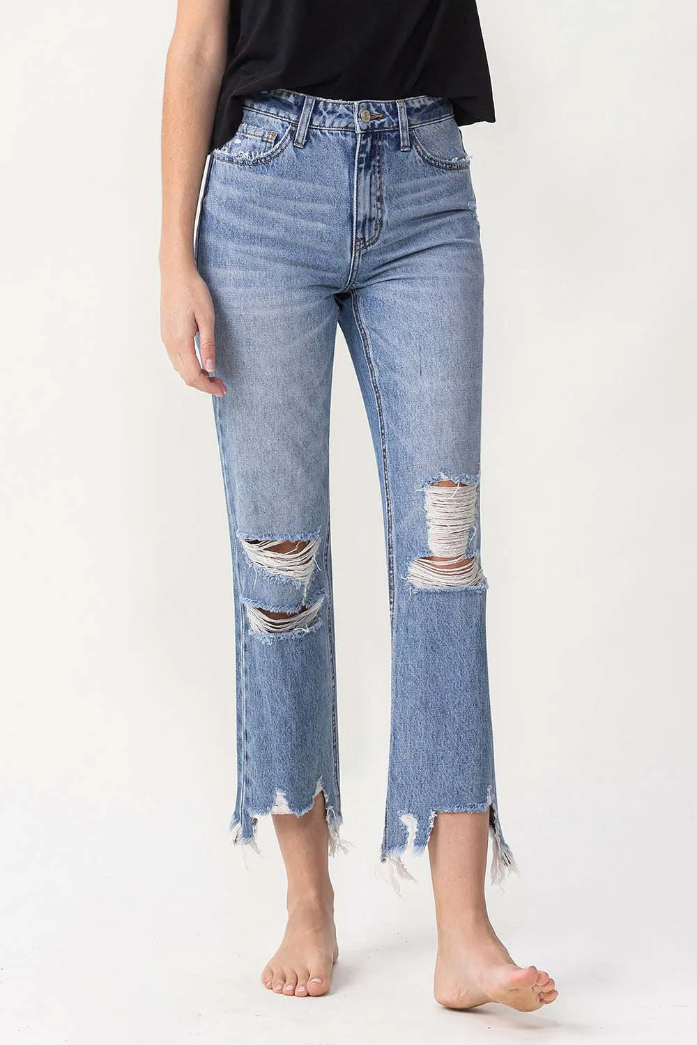 Hallie High-Rise Distressed Straight Jeans | Lovervet