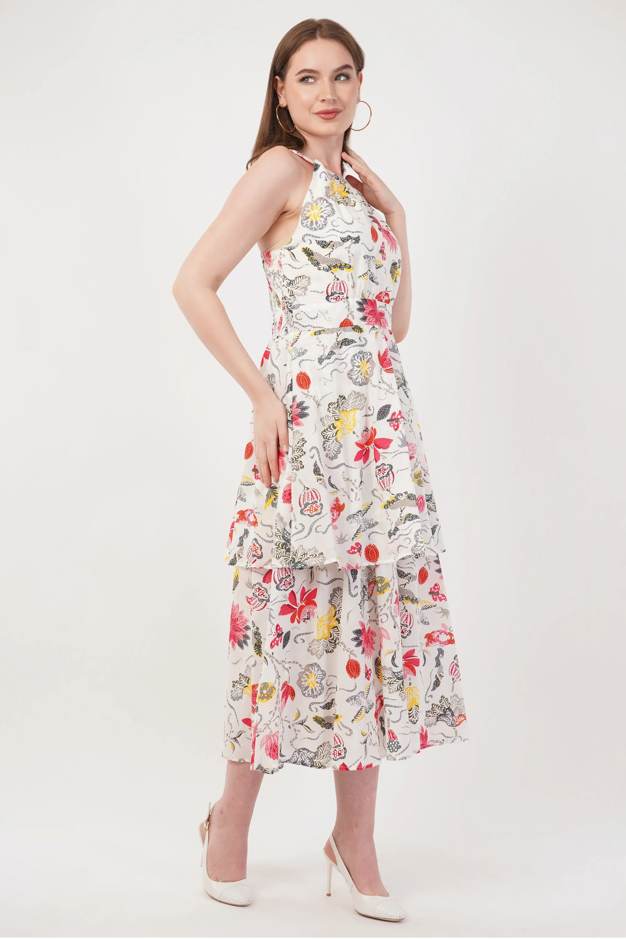 Hand Block Printed Long Cotton Maxi Dress  Summer Bloom