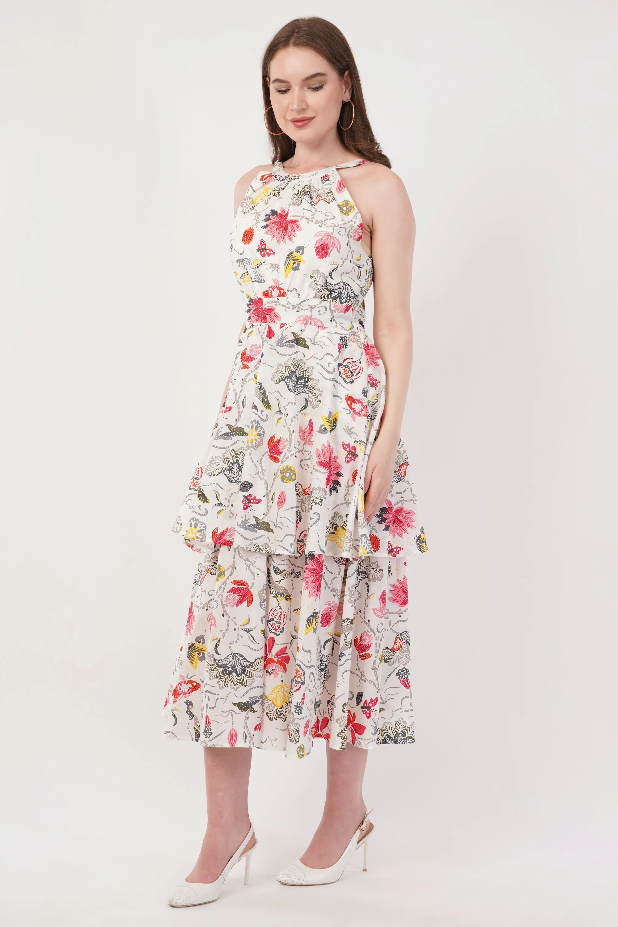 Hand Block Printed Long Cotton Maxi Dress  Summer Bloom