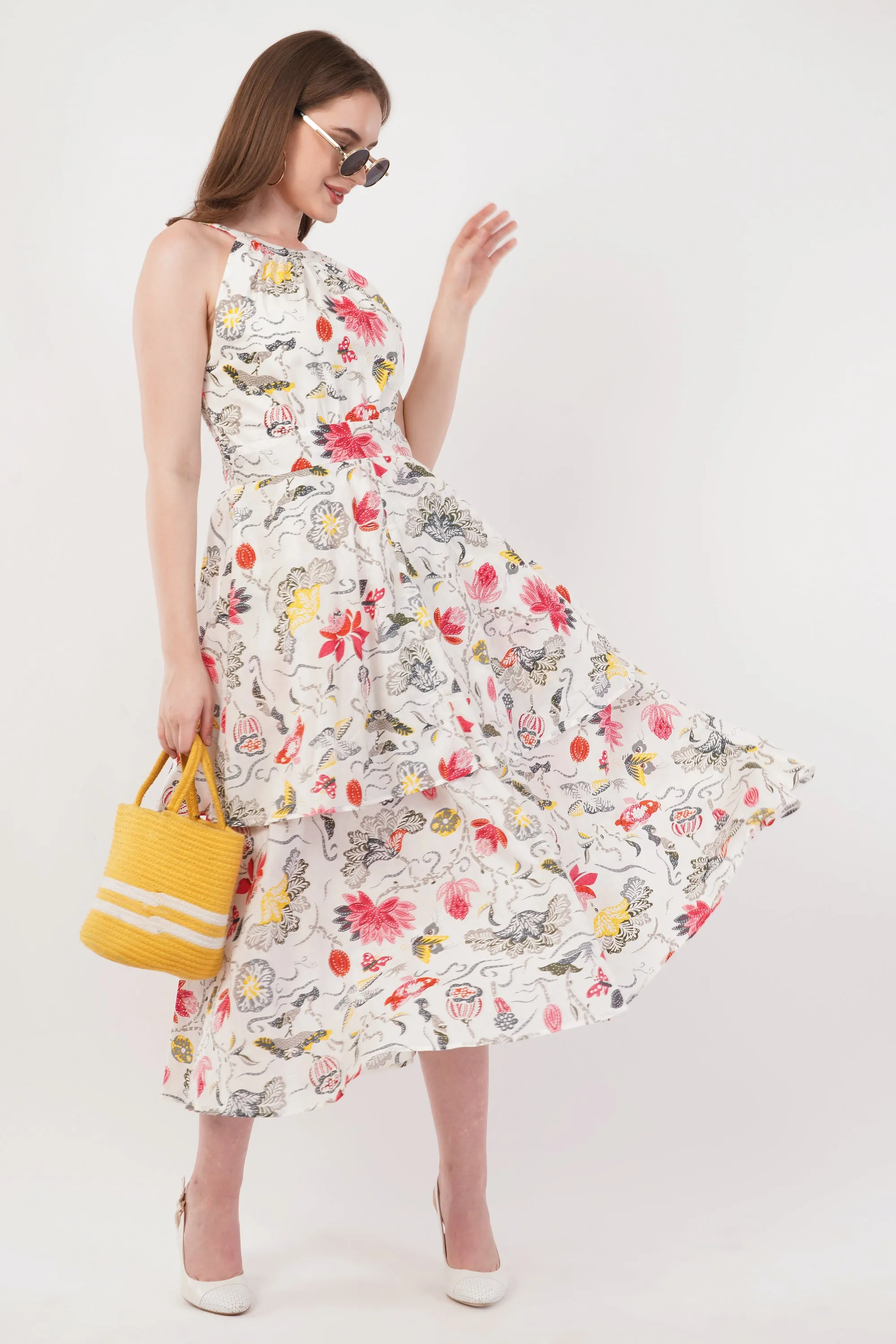 Hand Block Printed Long Cotton Maxi Dress  Summer Bloom
