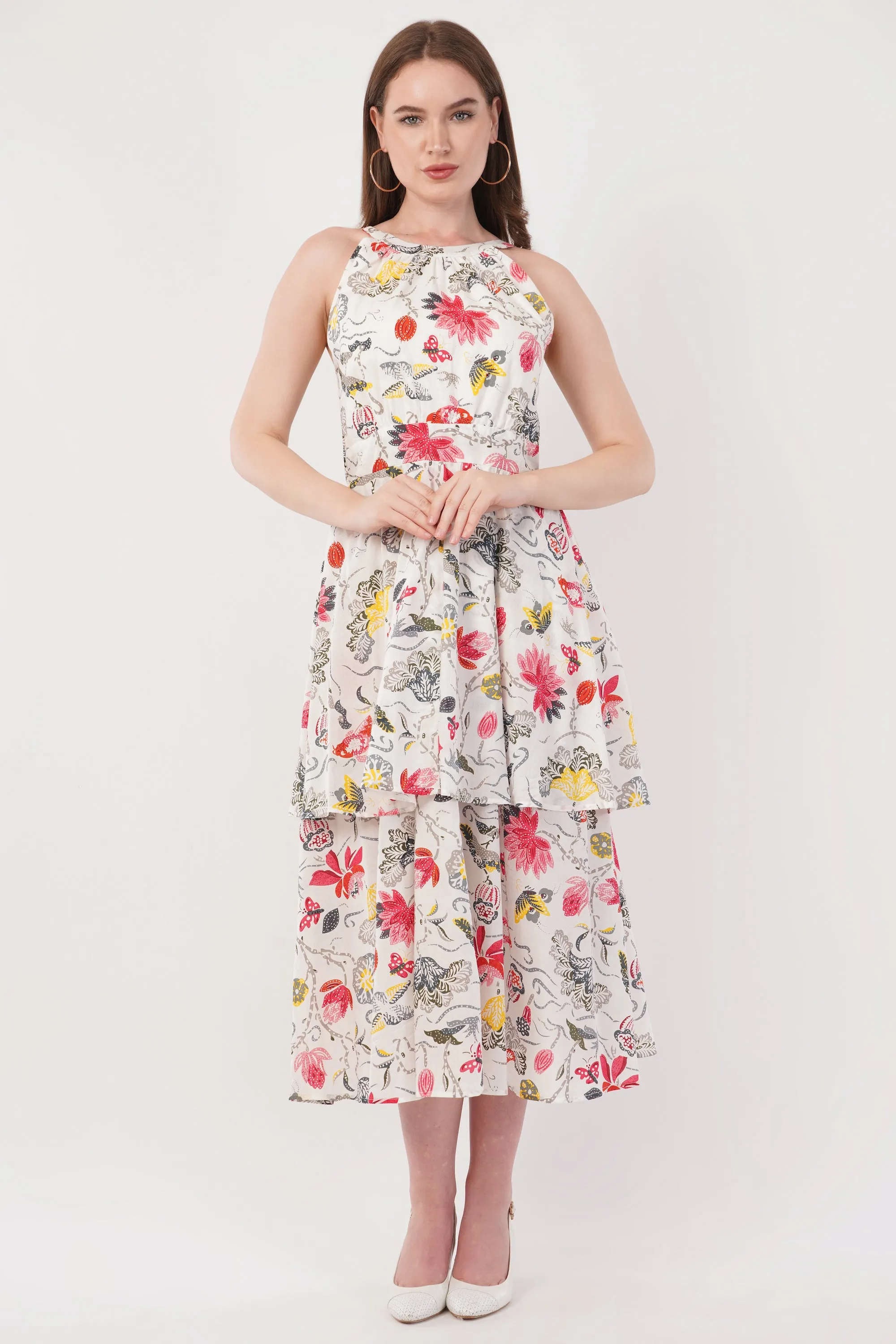 Hand Block Printed Long Cotton Maxi Dress  Summer Bloom