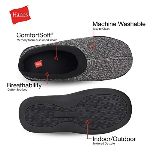 Hanes Men's ComfortSoft Memory Foam Indoor Outdoor Clog Slipper Shoe, Black, 2X-Large