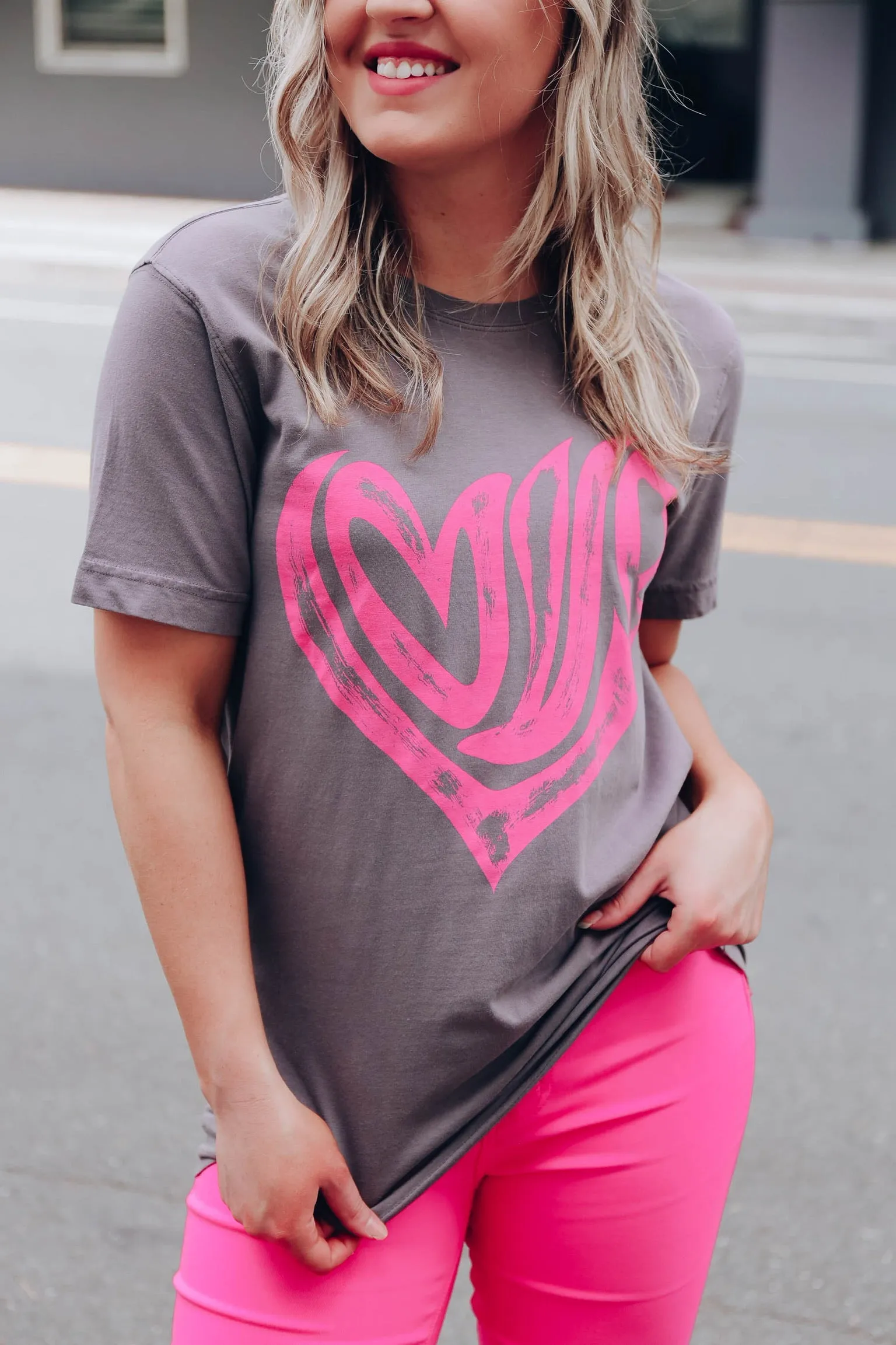 Heart "Love" Graphic Tee - Charcoal