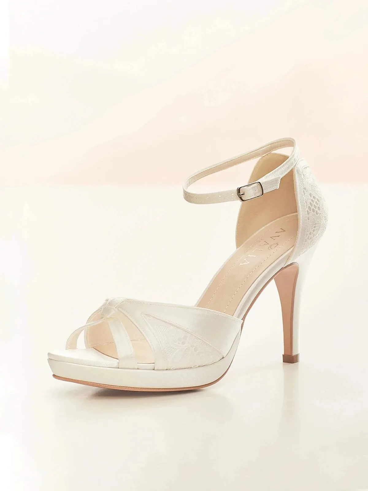 Ivory Wedding Shoe, Satin & Lace Bridal Heels, ALBA