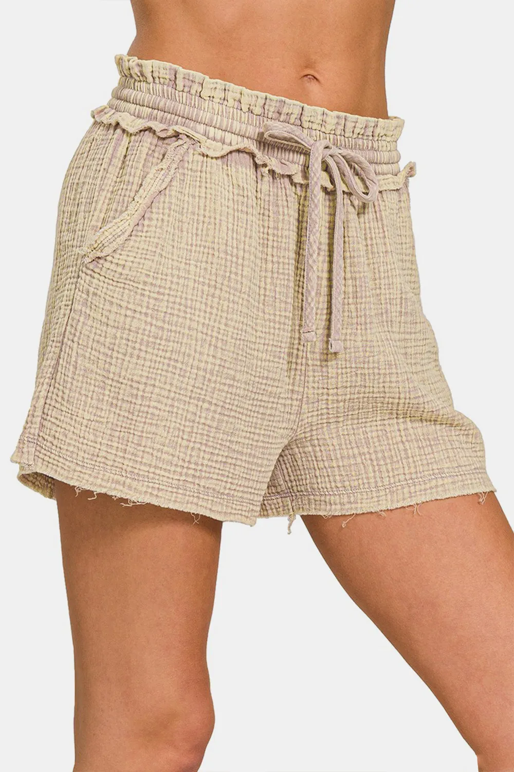 Jayla Frayed Drawstring Shorts | Zenana
