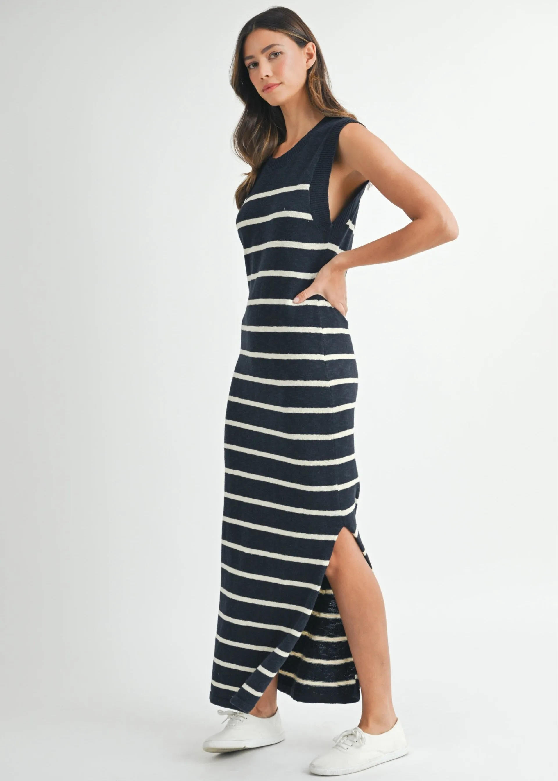 JESSICA STRIPED SWEATER MIDI DRESS