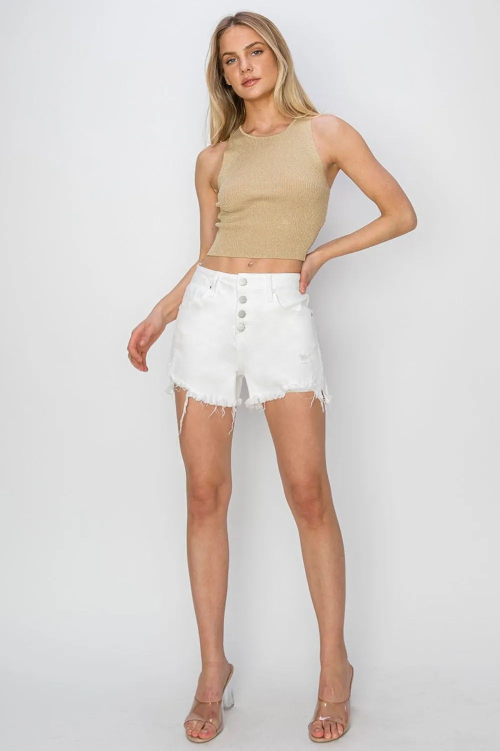Jream Frayed Hem Denim Shorts | Risen