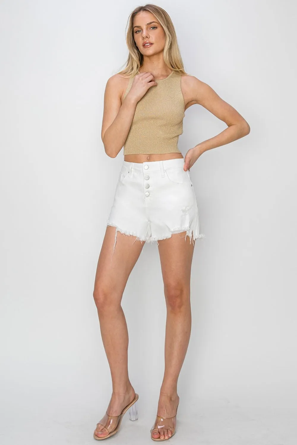 Jream Frayed Hem Denim Shorts | Risen