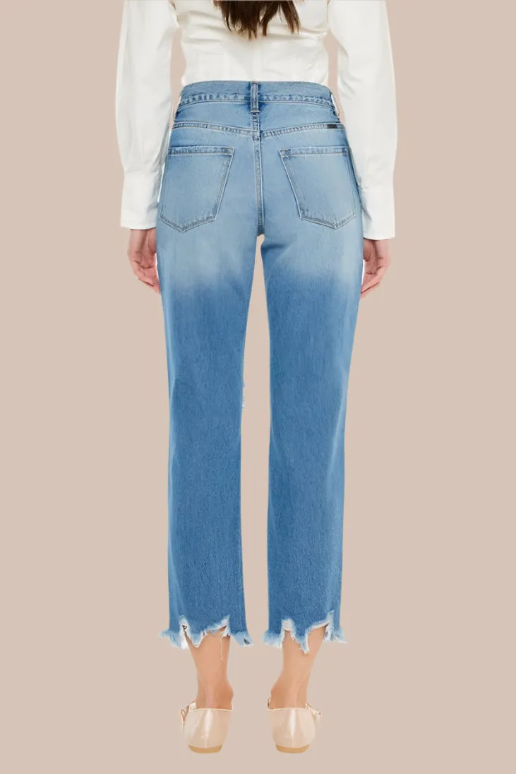 Kancan Distressed Frayed Hem Cropped Jeans