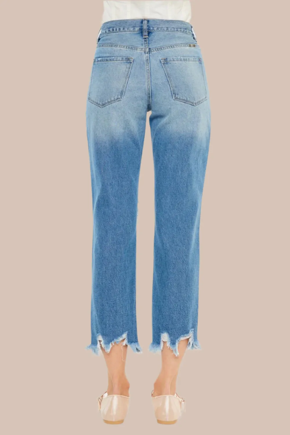 Kancan Distressed Frayed Hem Cropped Jeans