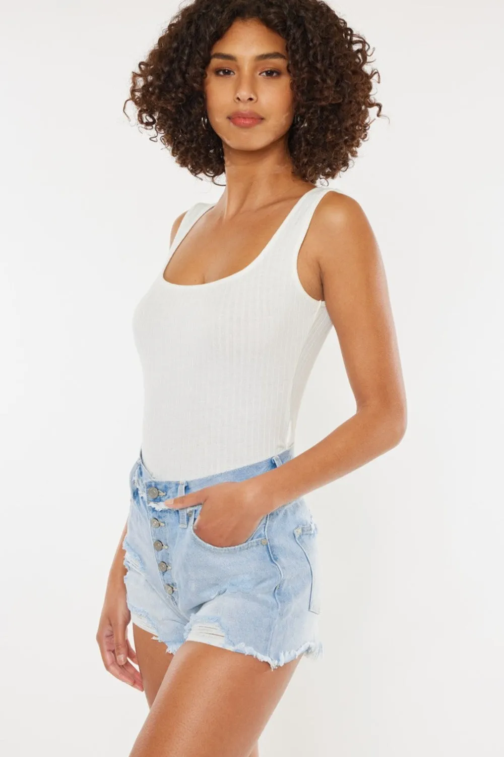 Keri-Ann Distressed Button Fly Denim Shorts | Kancan
