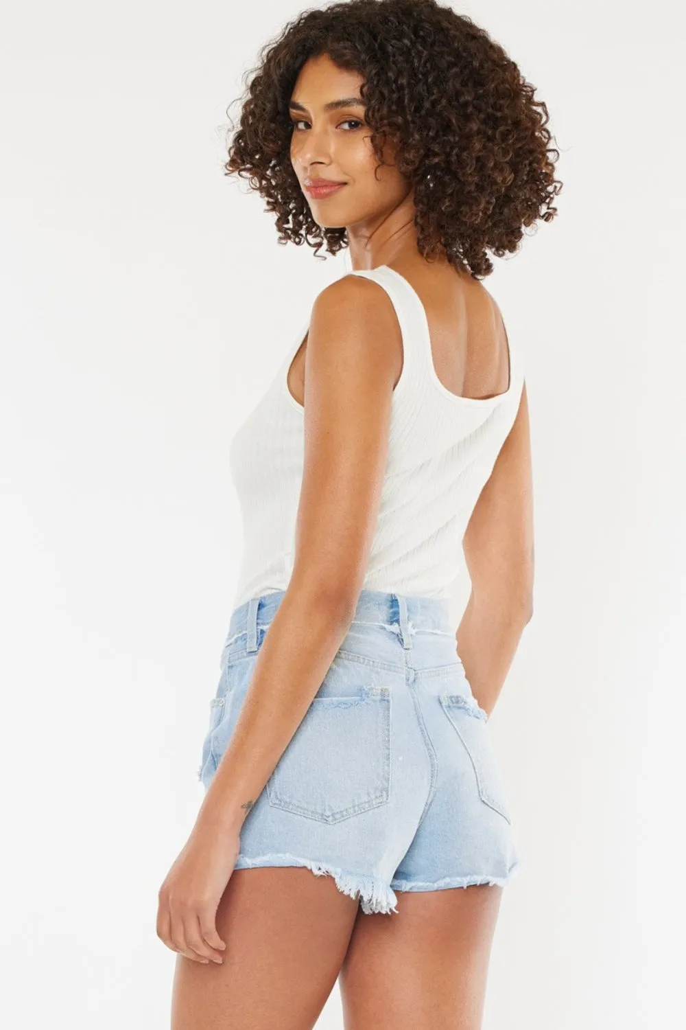 Keri-Ann Distressed Button Fly Denim Shorts | Kancan