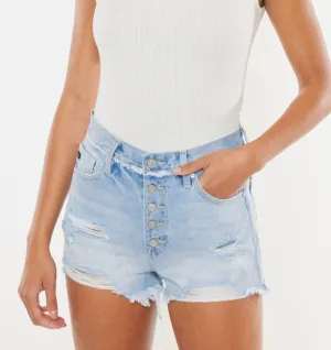 Keri-Ann Distressed Button Fly Denim Shorts | Kancan