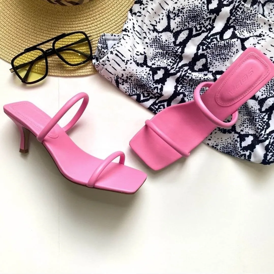 Light Pink Thin Double Strap Sandal Heel