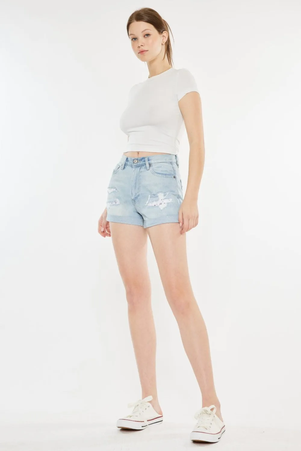Malaysia High-Rise Repaired Mom Denim Shorts | Kancan