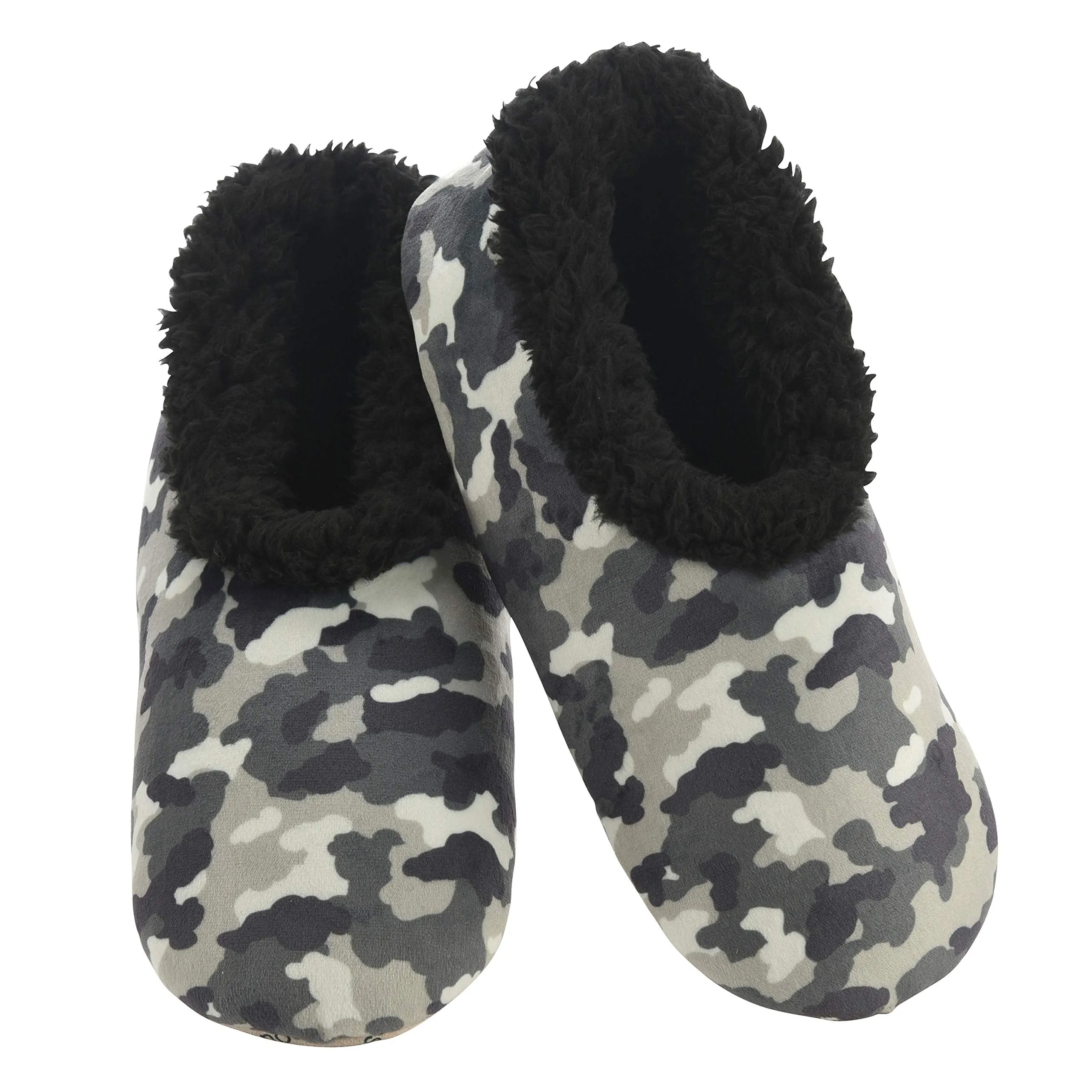 Mens Grey Soft Plush Camo Slippers