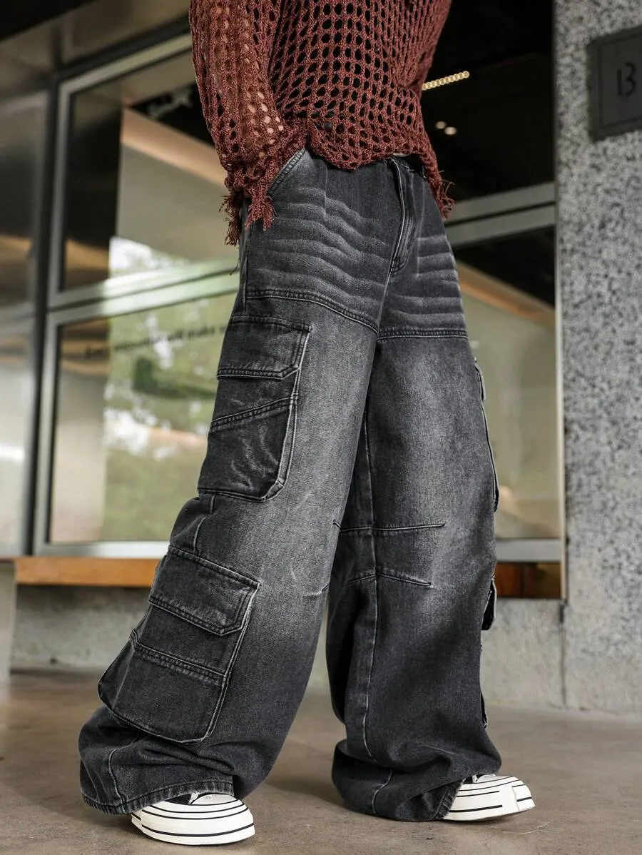Men's Metal Grey Cargo Jeans – Oversized Streetwear