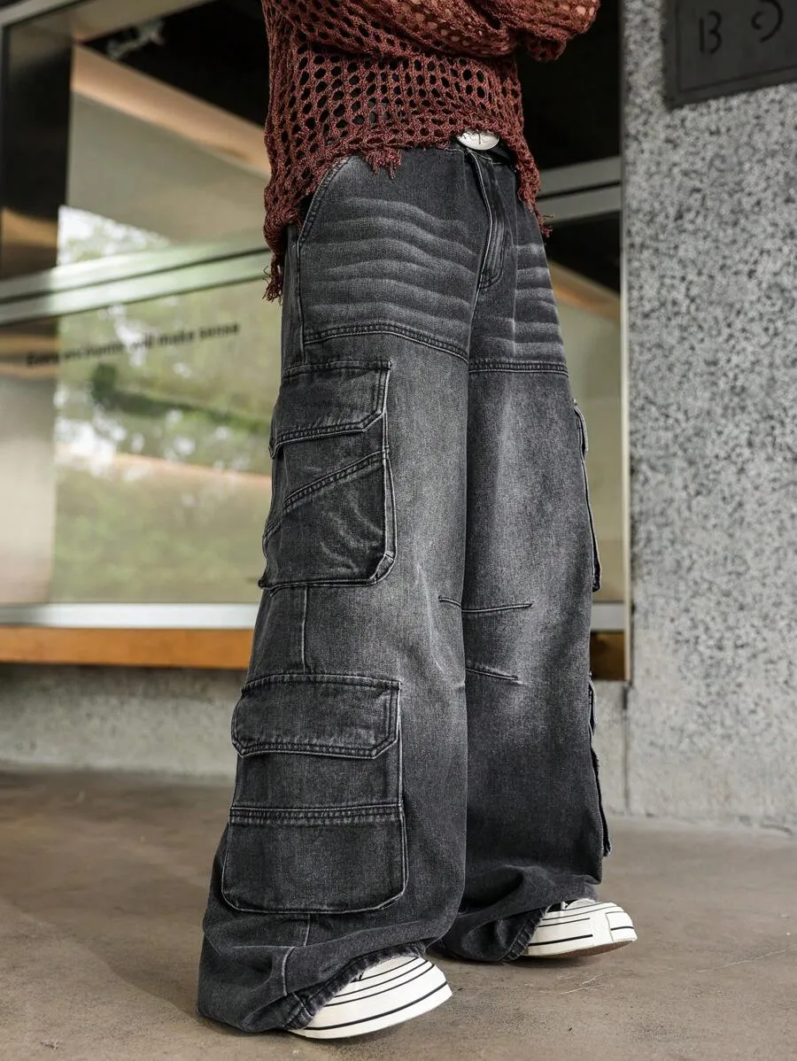 Men's Metal Grey Cargo Jeans – Oversized Streetwear