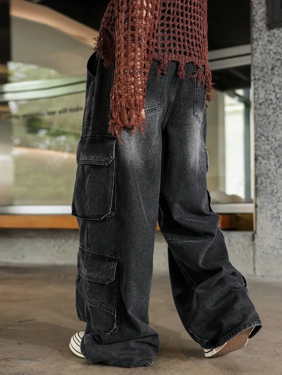 Men's Metal Grey Cargo Jeans – Oversized Streetwear