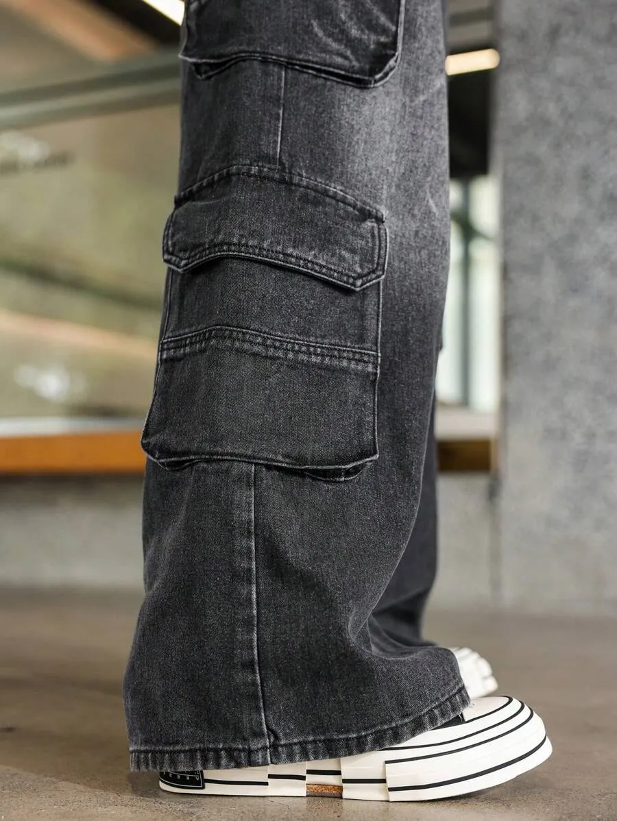 Men's Metal Grey Cargo Jeans – Oversized Streetwear
