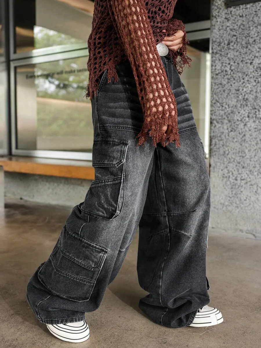Men's Metal Grey Cargo Jeans – Oversized Streetwear