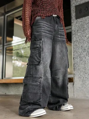 Men's Metal Grey Cargo Jeans – Oversized Streetwear