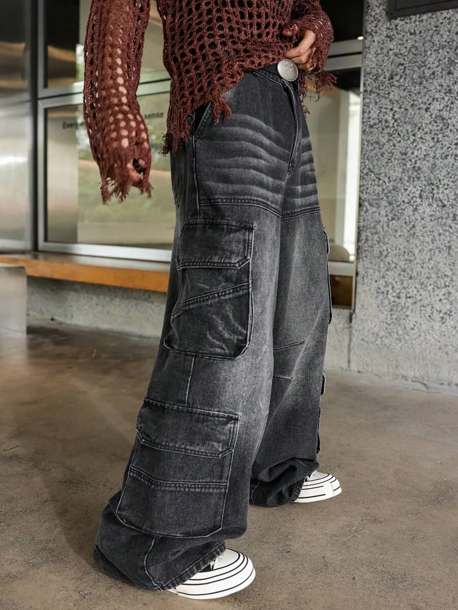 Men's Metal Grey Cargo Jeans – Oversized Streetwear
