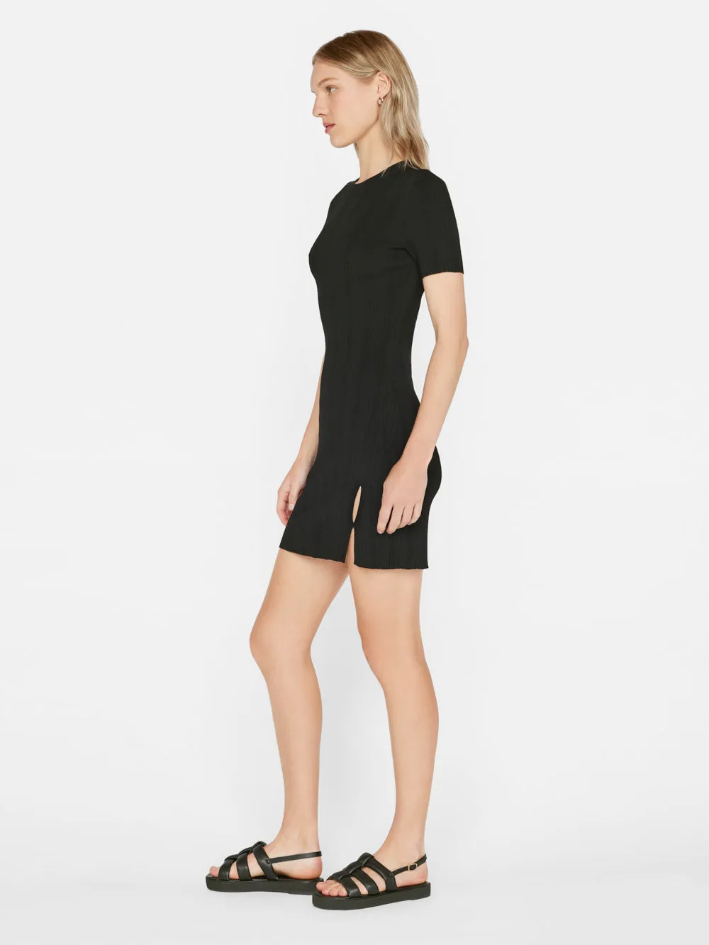 Mixed Rib Cutout Mini Dress -- Noir