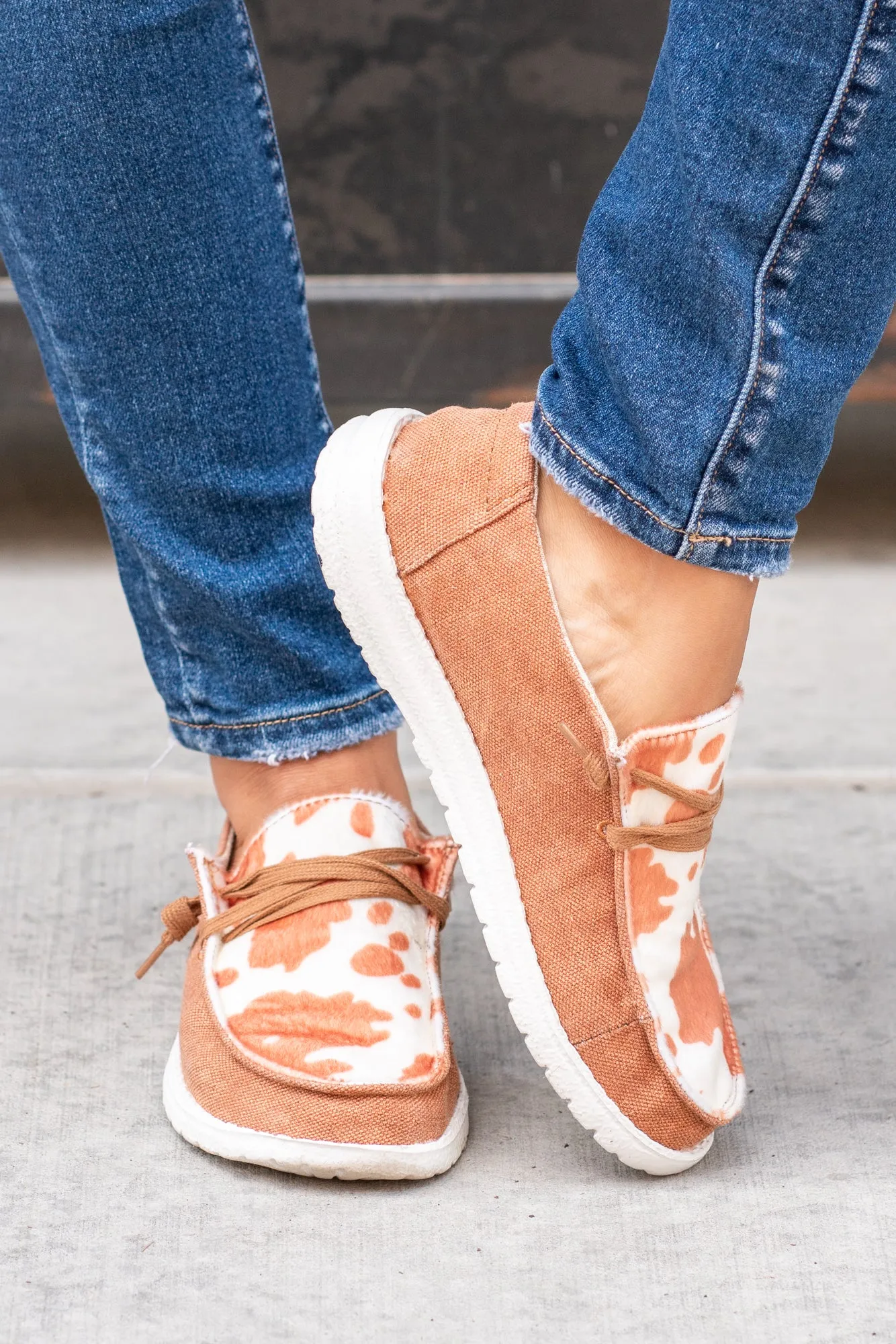 Mooma Cow Print Boat Shoe Sneakers - Tan