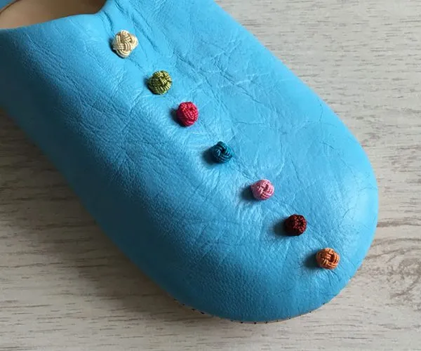 MOROCCAN POM POM BABOUCHE SLIPPERS – BABY BLUE