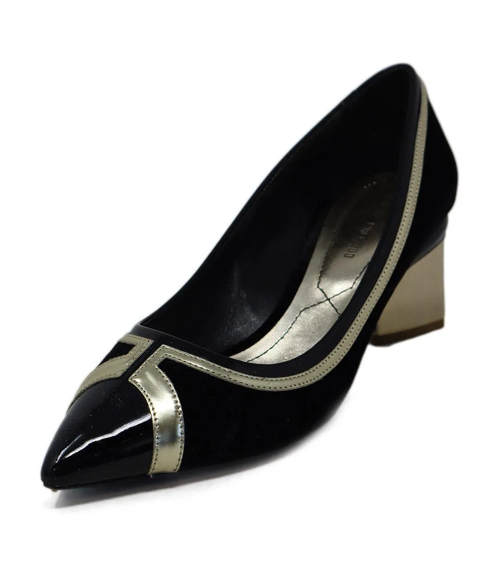 Nicholas Kirkwood Black Velvet & Gold Trim Heels sz 7.5