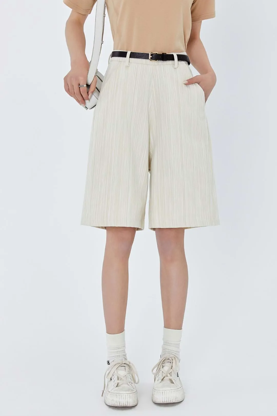 Pinstripe Midi Shorts