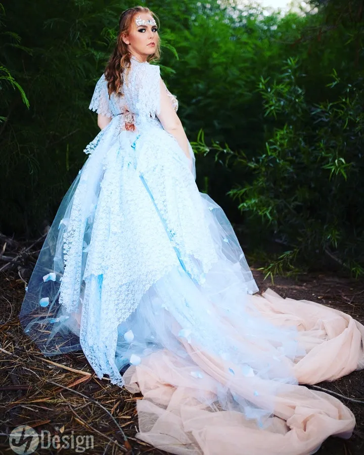 "MAURA" Blue & Blush Lace & Tulle Wedding Ballgown Set