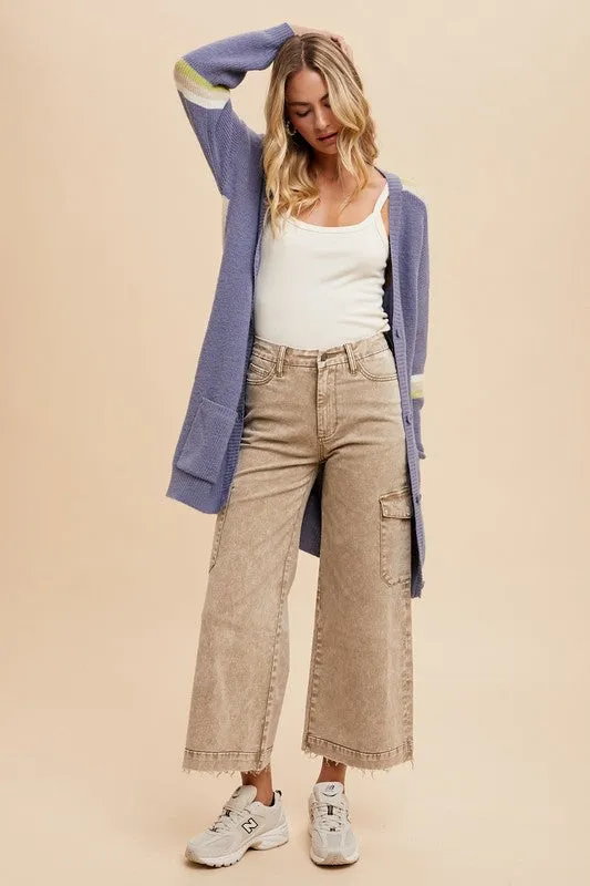 Raw Hem Wide-Leg Cargo Jeans
