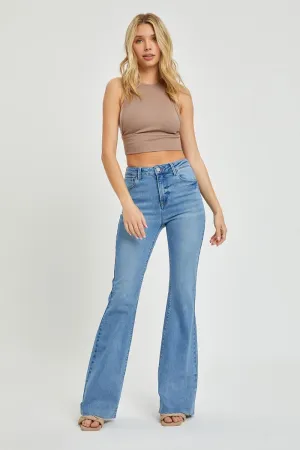 RISEN High Rise Raw Cut Hem Bootcut Jeans