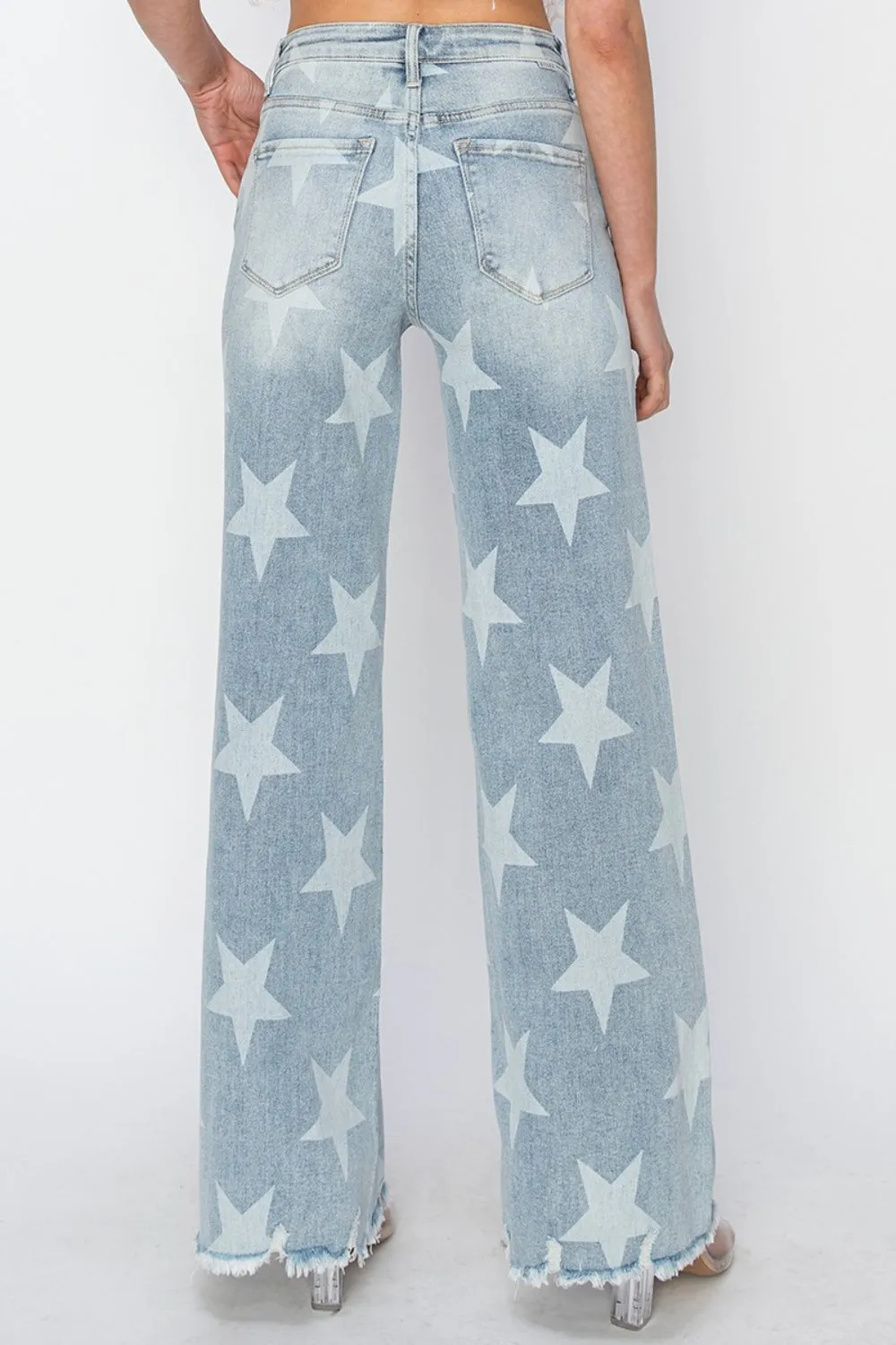 Risen Raw Hem Star Wide Leg Jeans