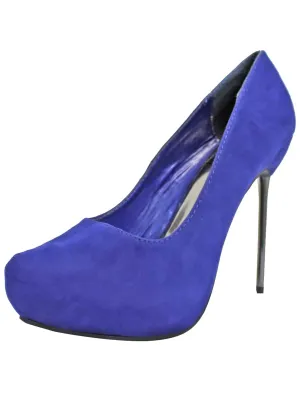 Royal Blue Stiletto Womens Faux Suede Platform Pumps Size 7